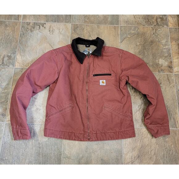 Vtg Carhartt Sherpa Lined Salmon Rose Pink Detroit Jacket Sz M Women W J097 VR8 - Picture 2 of 11